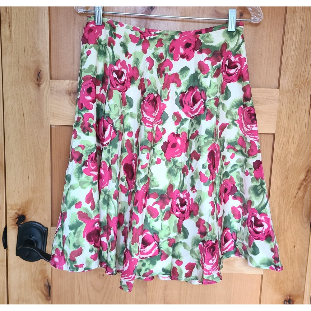 Tabitha 100% Silk Sz 4 Floral Mini Skirt Lined‎ Side Zip Feminine Coquette SMALL